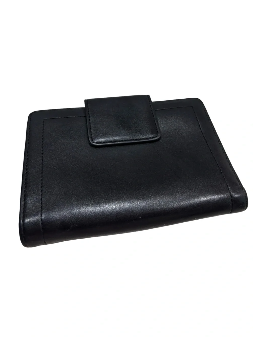 Vintage Furla Black Genuine Leather Bifold Wallet Silver Ring Hardware